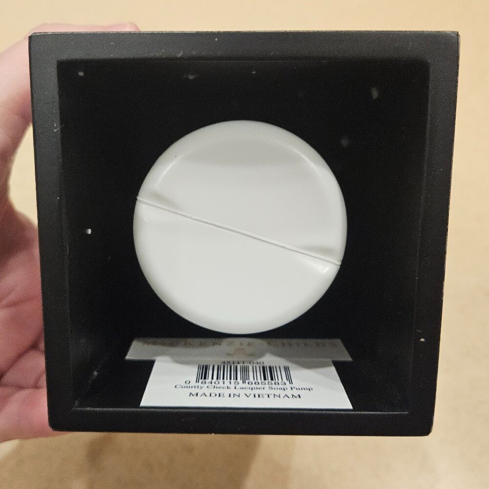 RARE MACKENZIE CHILDS COURTLY CHECK BATH KITCHEN SOAP LOTION DISPENSER PUMP JAR - Picture 6 of 8